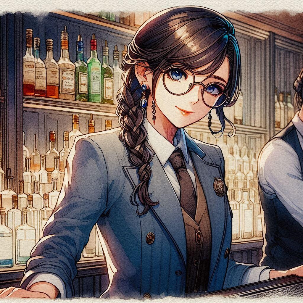 眼鏡三つ編みバーテンダーさん ／ 眼鏡三つ編み
