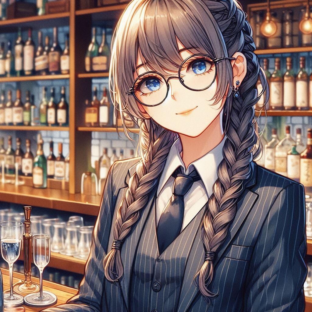 眼鏡三つ編みバーテンダーさん ／ 眼鏡三つ編み