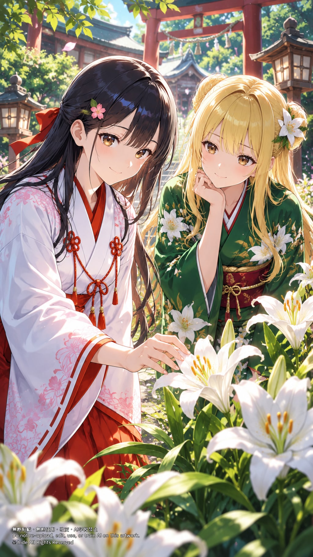 🌸 神楽さんとサクヤヒメさん、花のそばで
