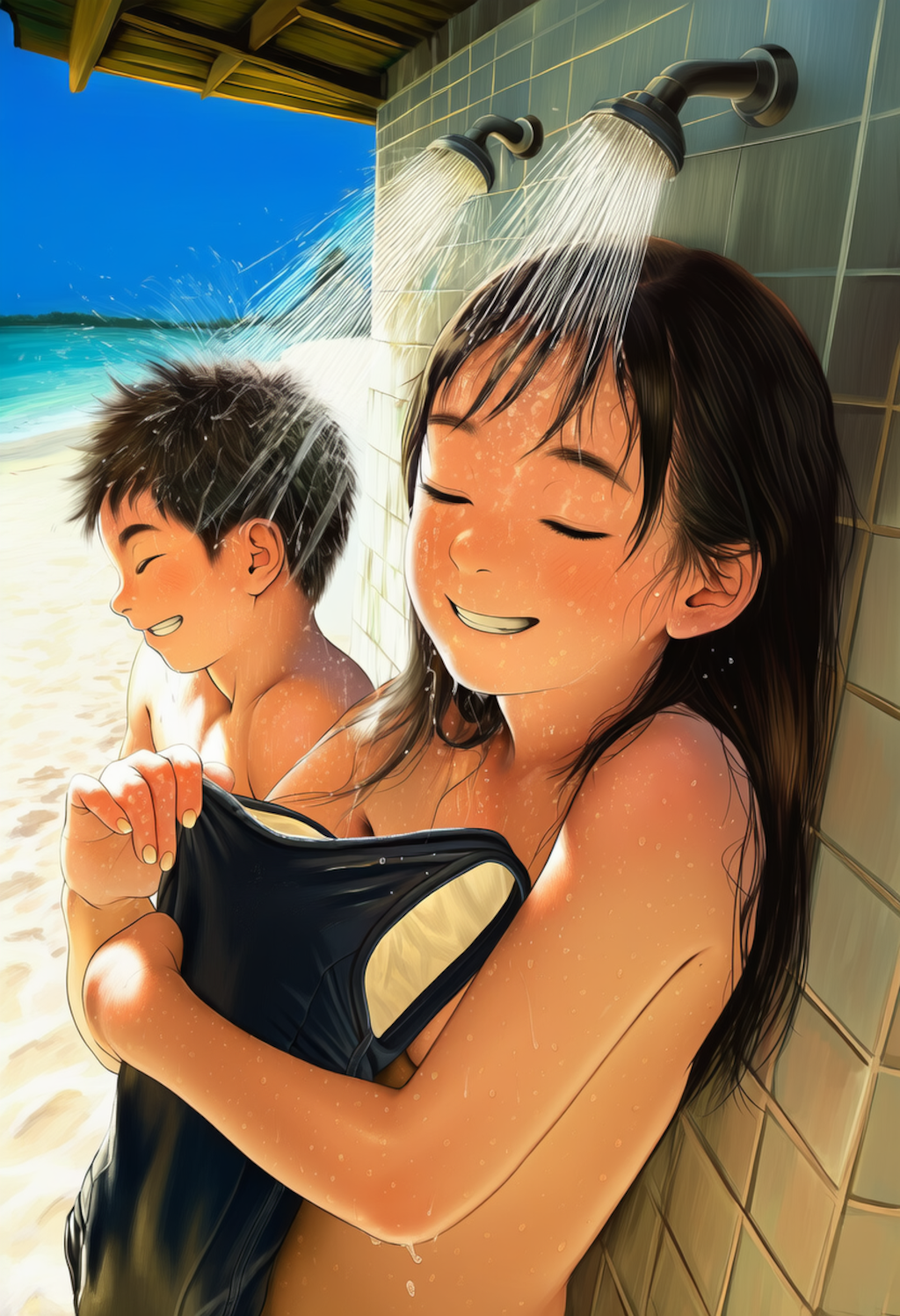 シャワーで砂落とし