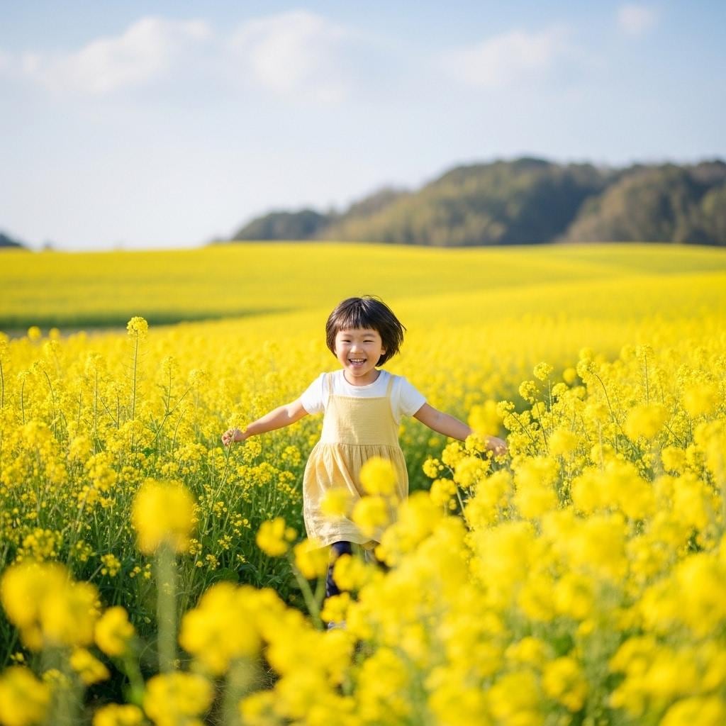 菜の花畑で遊ぶ