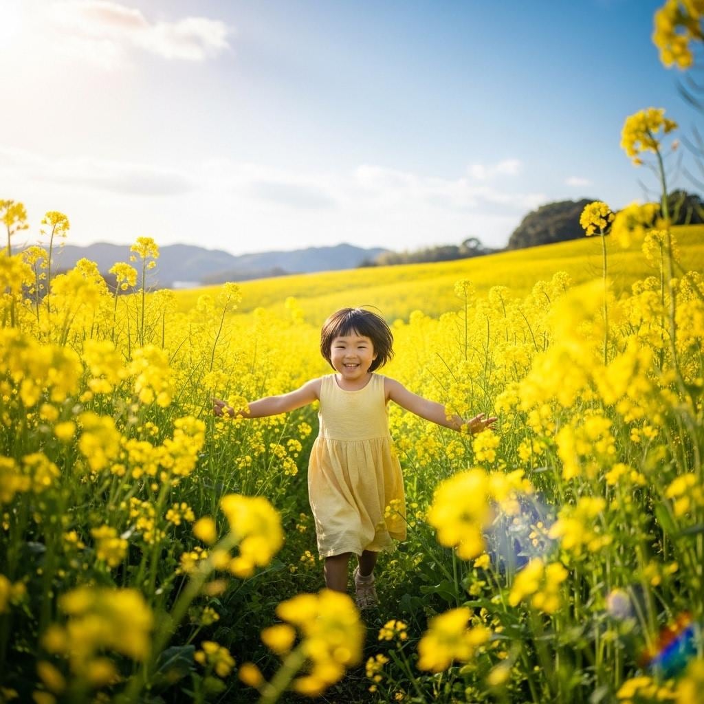 菜の花畑で遊ぶ