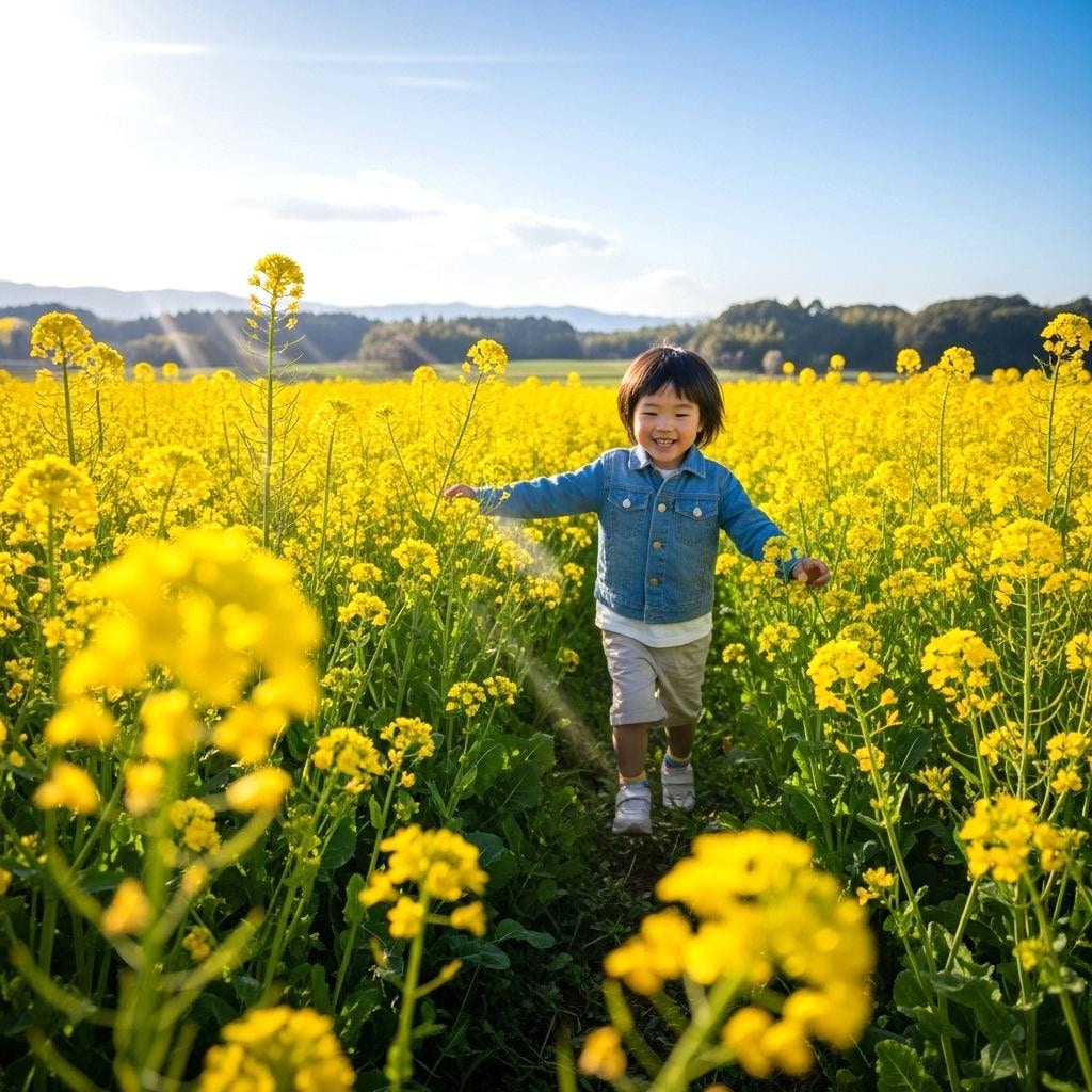 菜の花畑で遊ぶ