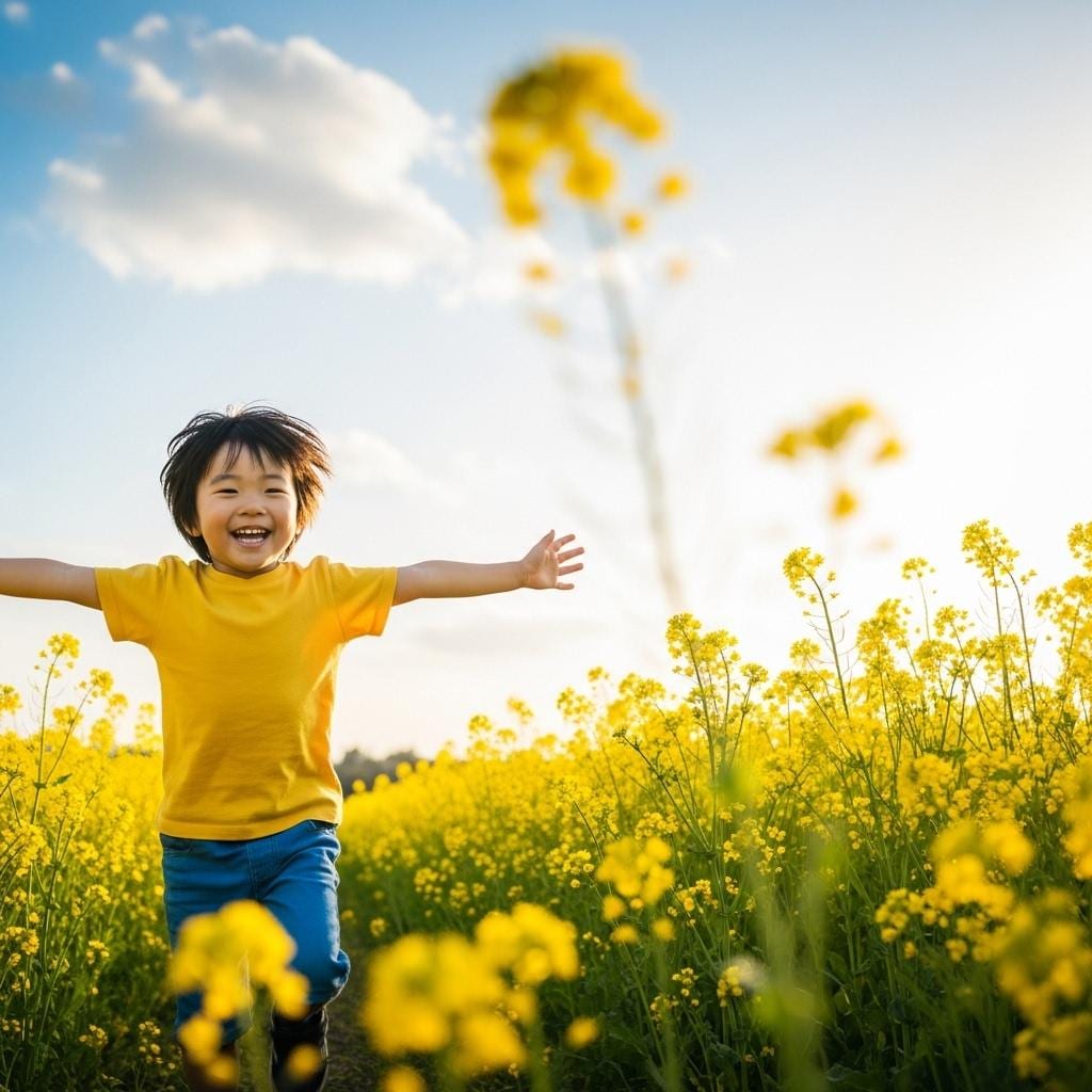 菜の花畑で遊ぶ