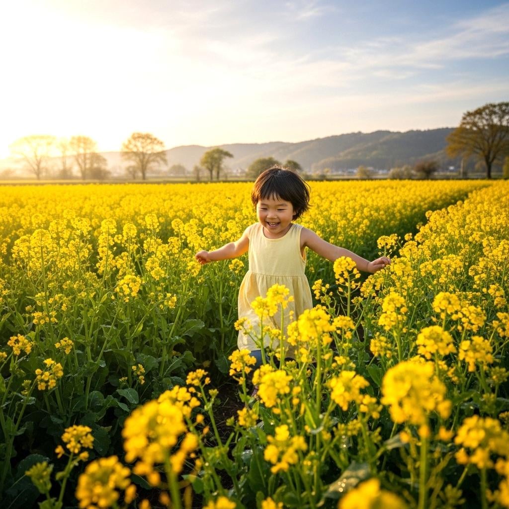 菜の花畑で遊ぶ