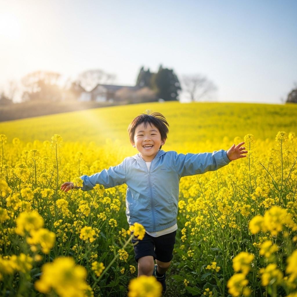 菜の花畑で遊ぶ