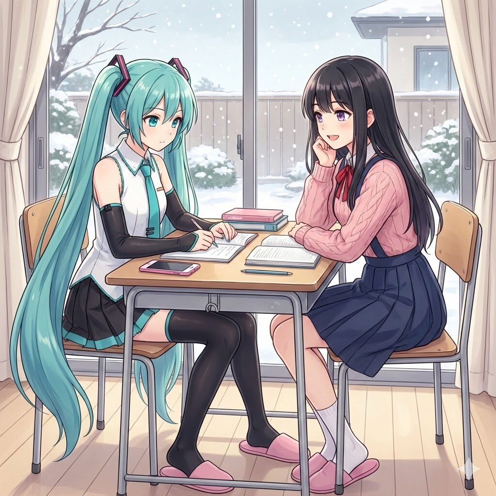 ミクさん、勉強中