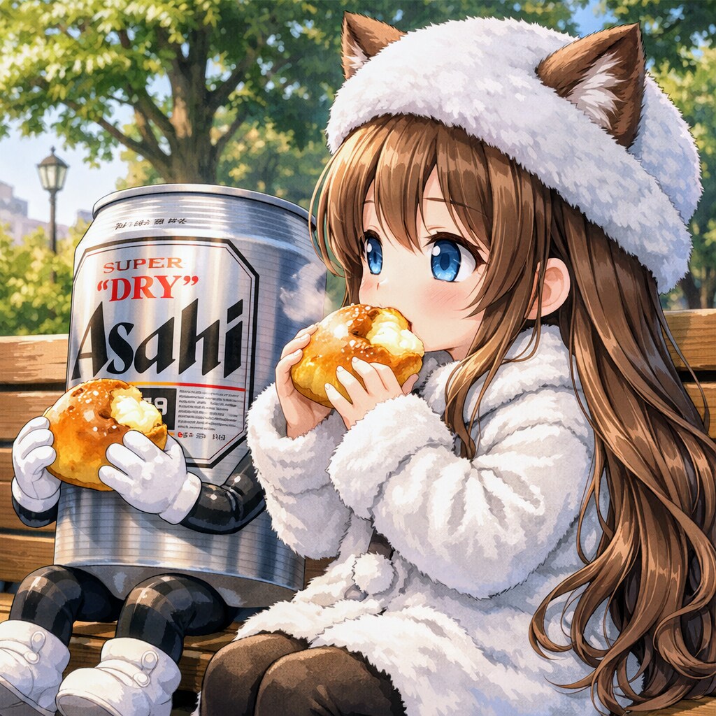 焼きたてのクリームパンを食べる小さな女の子