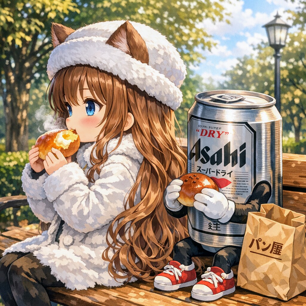 焼きたてのクリームパンを食べる小さな女の子