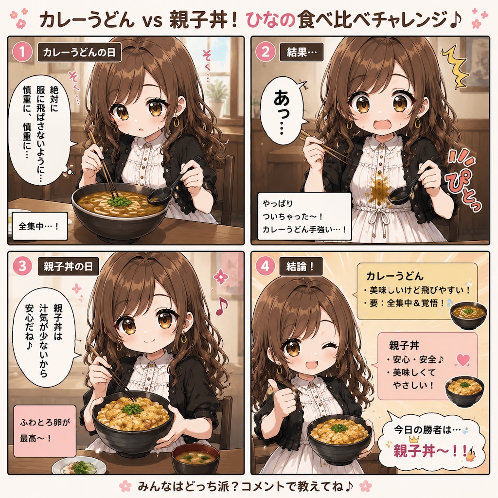 ひなの食べ比べ♪ カレーうどんVS親子丼