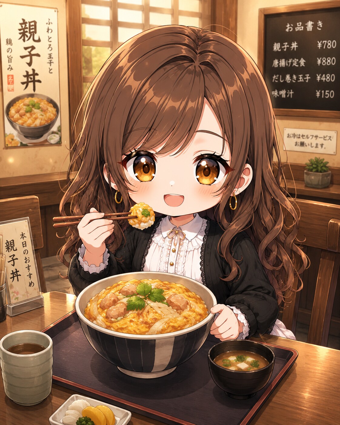 ひなの食べ比べ♪ カレーうどんVS親子丼 | の人気AIイラスト・グラビア