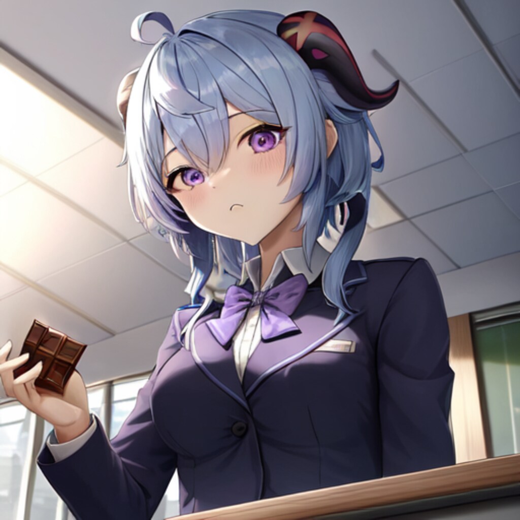 チョコを手に持つ甘雨