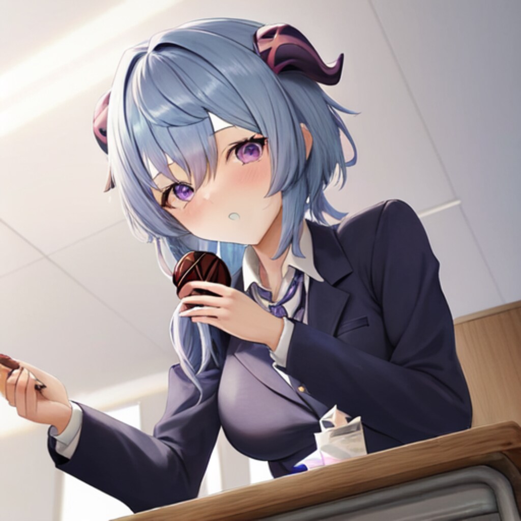 チョコを手に持つ甘雨