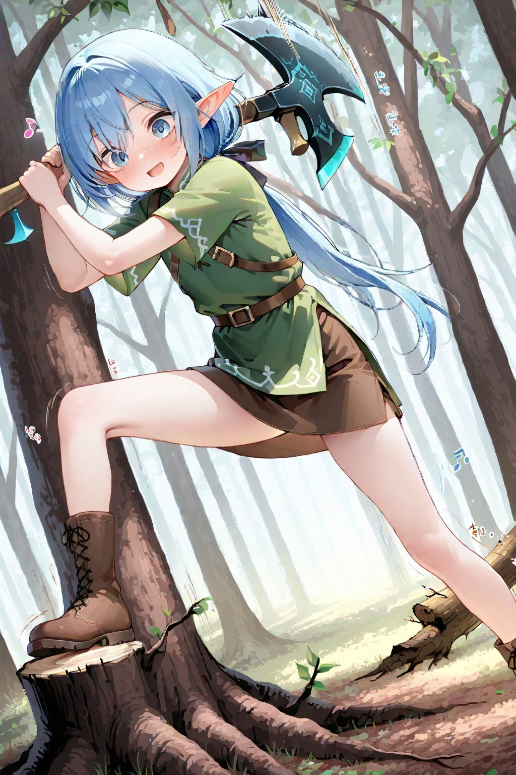 エロフさん、あなた一応エルフでしょ！？森の中で斧もって何する気！！！