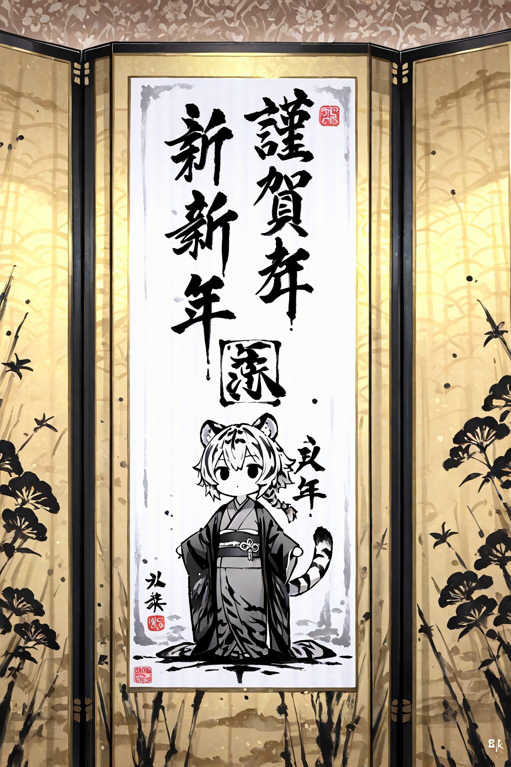 ケモミミ掛け軸とケモミミ屛風