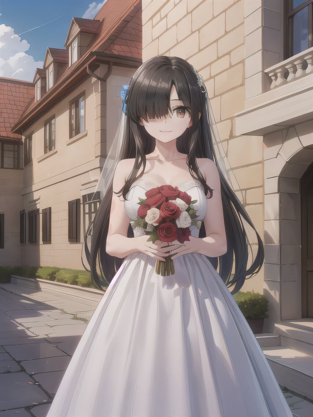 黒髪ロングでウェディングドレスの少女３