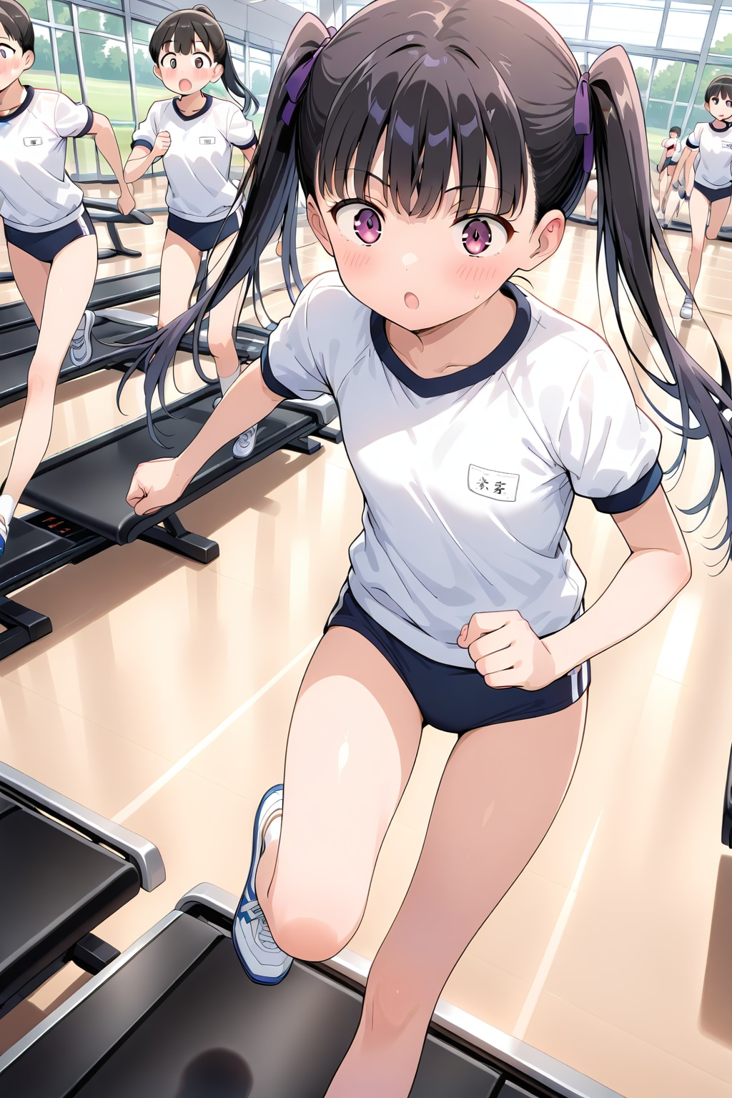 ランニングマシンを飛び移る練習