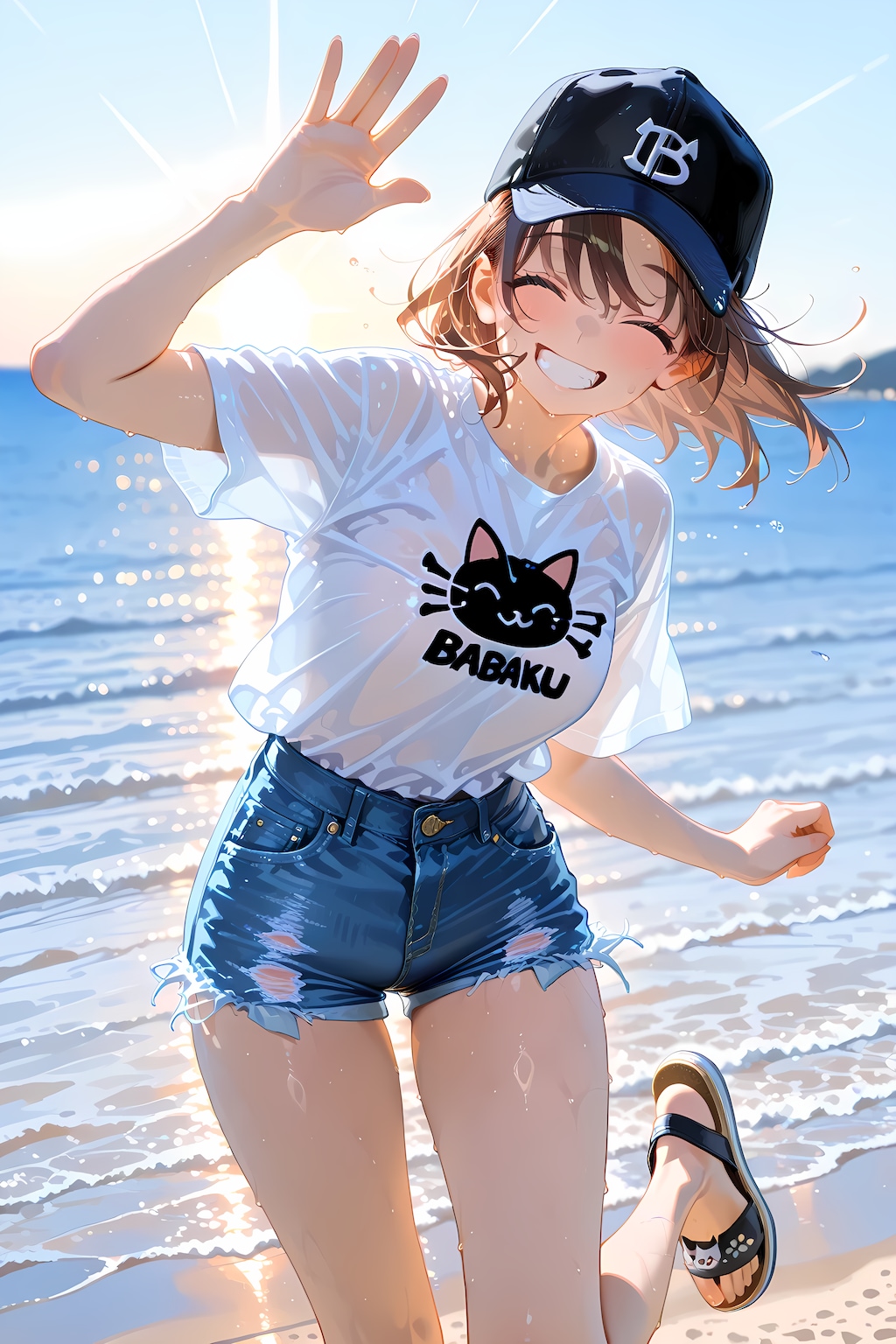 海で汗だくになって遊ぶ