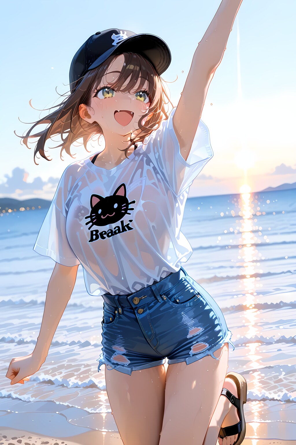 海で汗だくになって遊ぶ