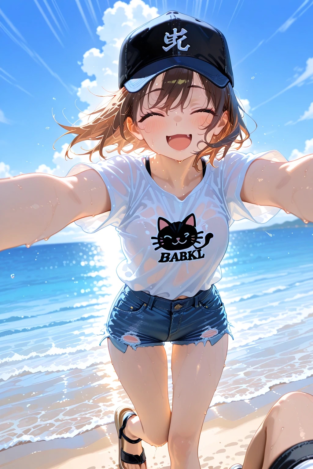 海で汗だくになって遊ぶ