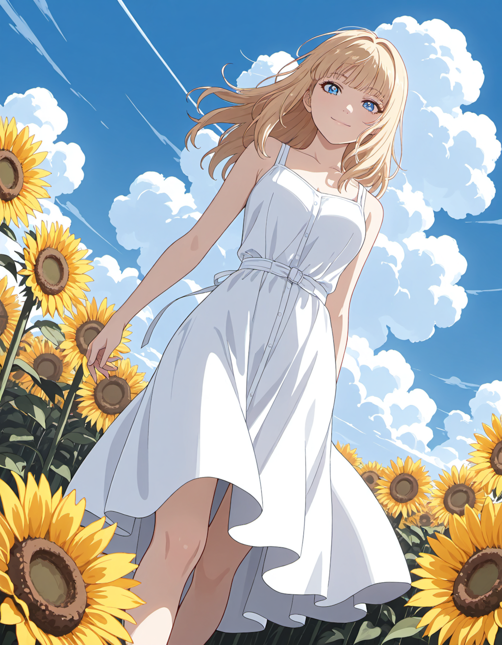 ヒマワリの丘と青空