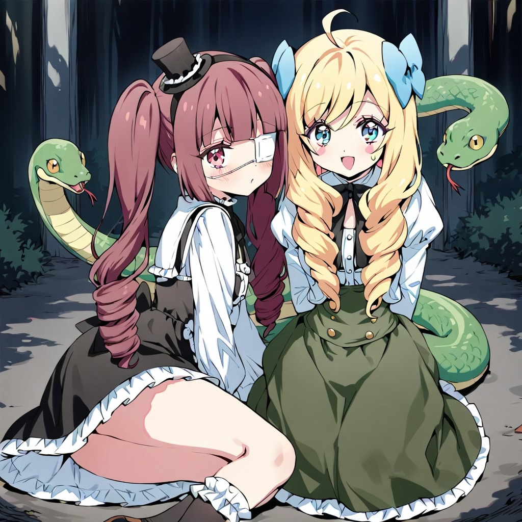 ヘビに絡まれた邪神ちゃんとゆりね