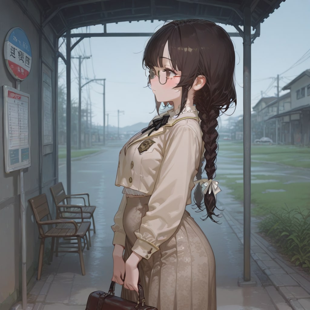 三つ編みちゃんとバス待ち | の人気AIイラスト・グラビア