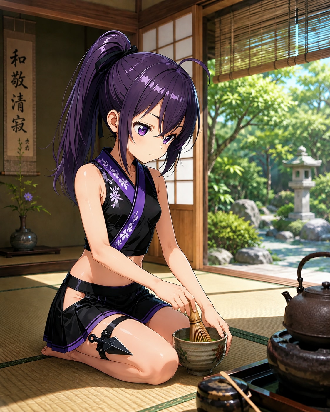 お茶を点てるクノイチ