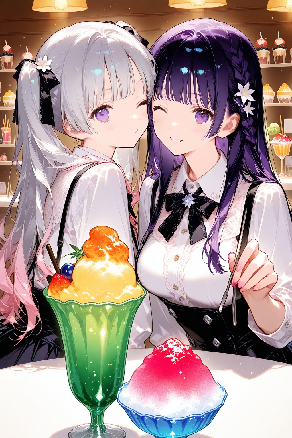 絵梨奈ちゃんと瑠奈ちゃんで喫茶店の夏スイーツを堪能中❤️
