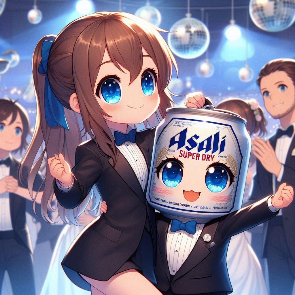 社交ダンスを踊るビール缶と小さな女の子