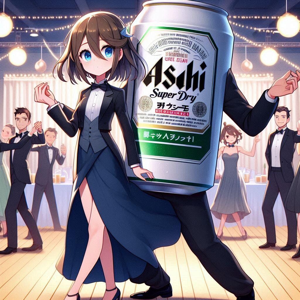 社交ダンスを踊るビール缶と小さな女の子