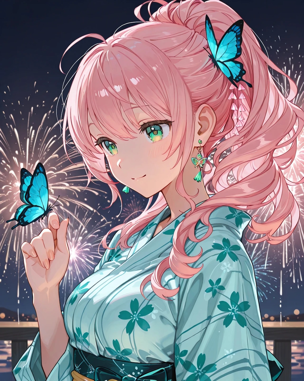 ポニーテール×浴衣と花火