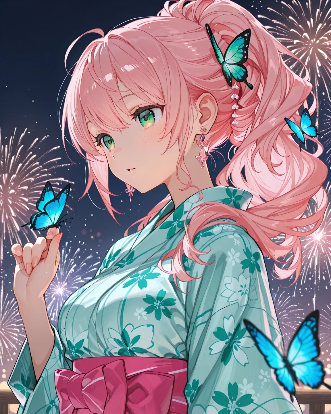 ポニーテール×浴衣と花火