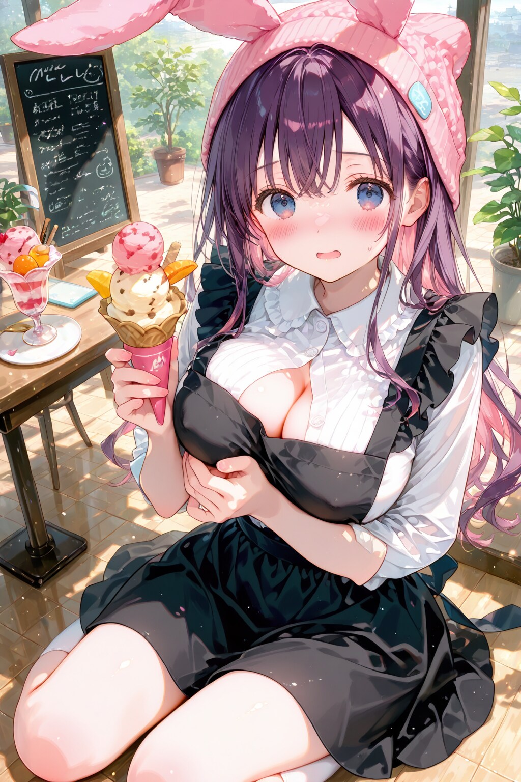 黒エプロンワンピースを着た女の子