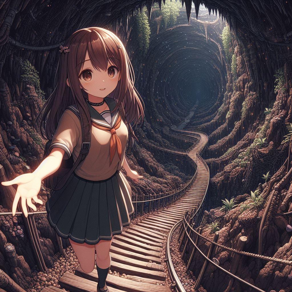 暗い洞窟を下る…
