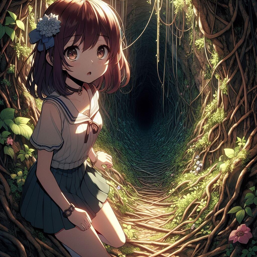 暗い洞窟を下る…
