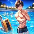 【R15】ナイトプールで遊ぶ、黒髪短髪男性★(5枚) 2枚目