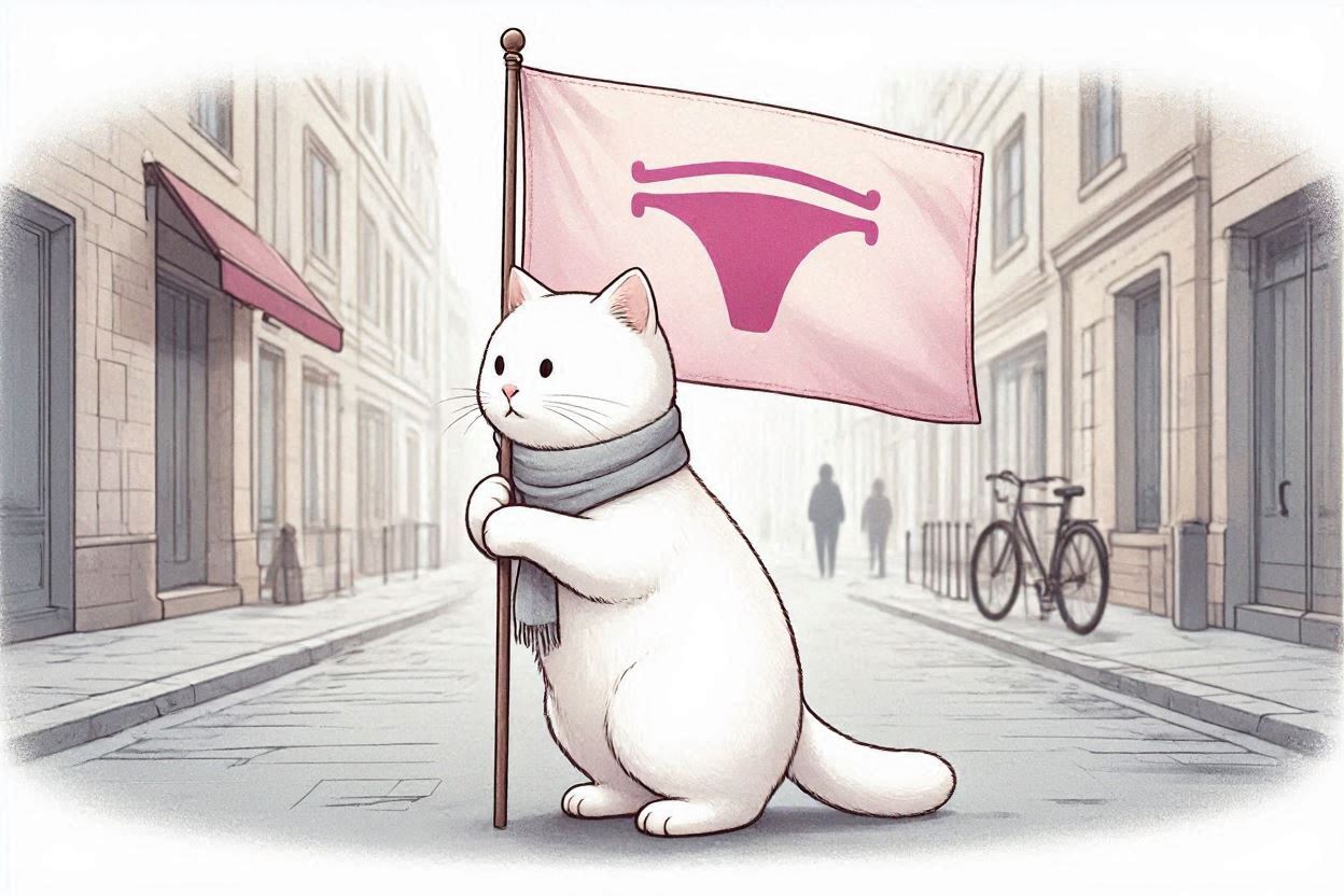 パンツの旗を振るただのねこ