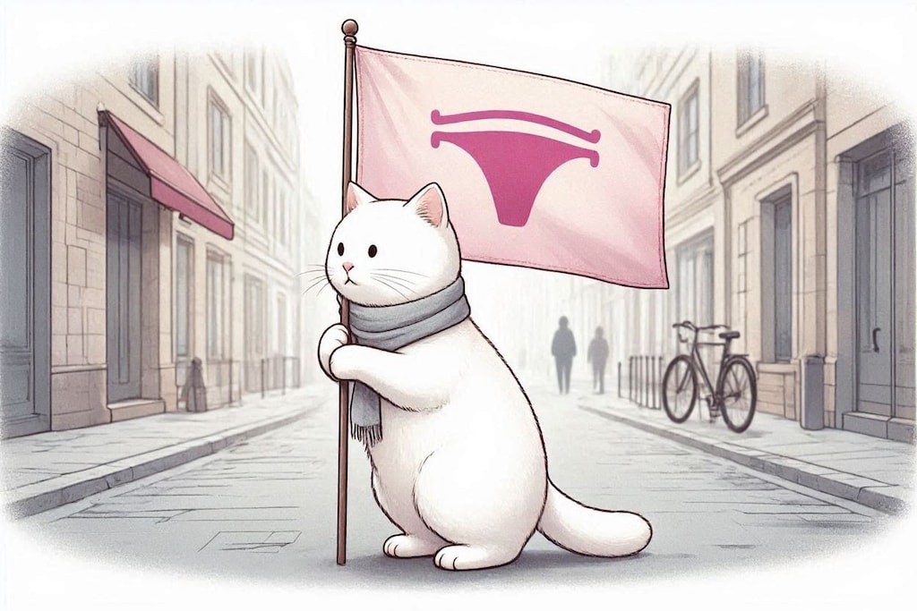 パンツの旗を振るただのねこ