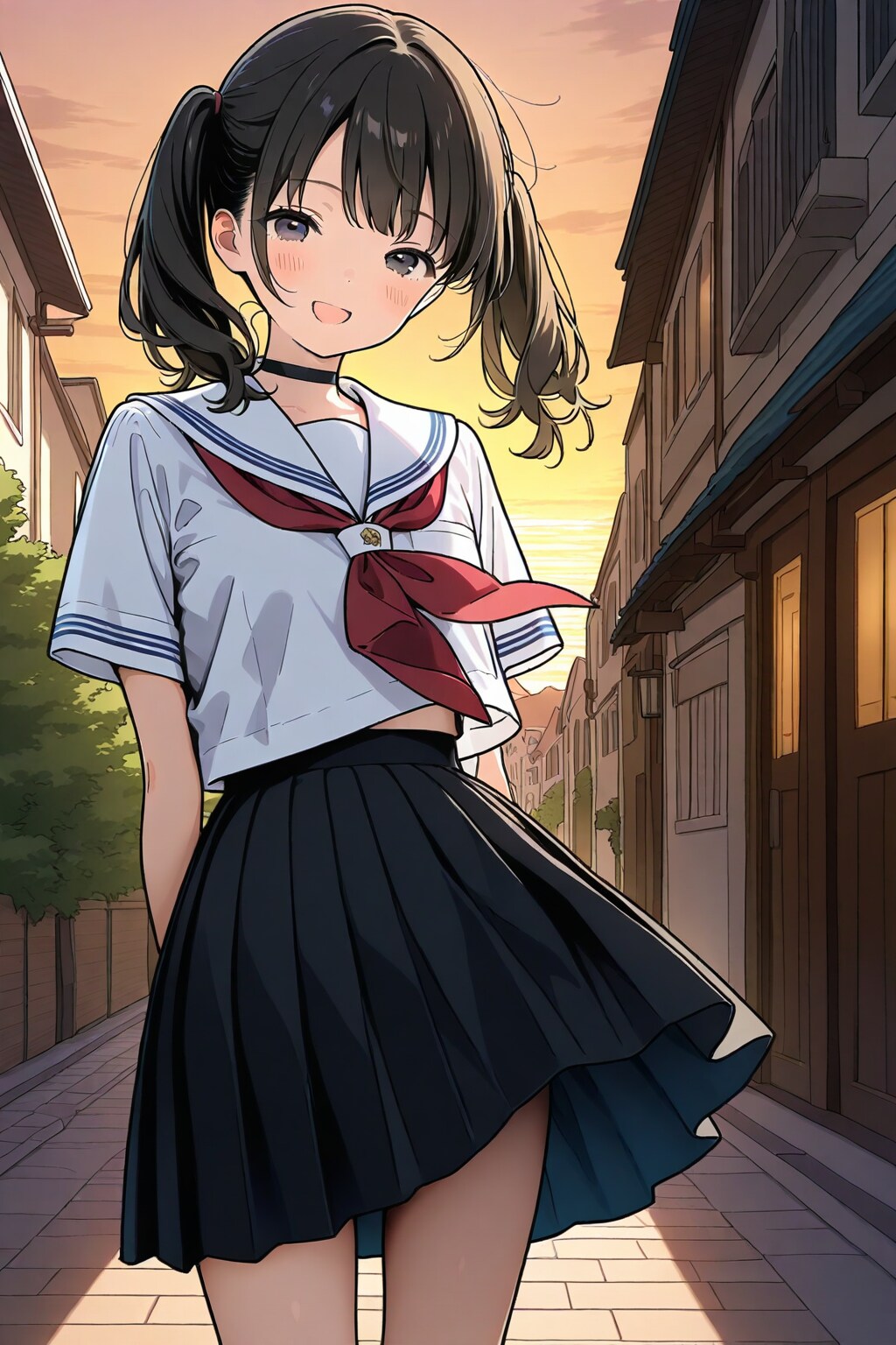 夕暮れのセーラー服少女