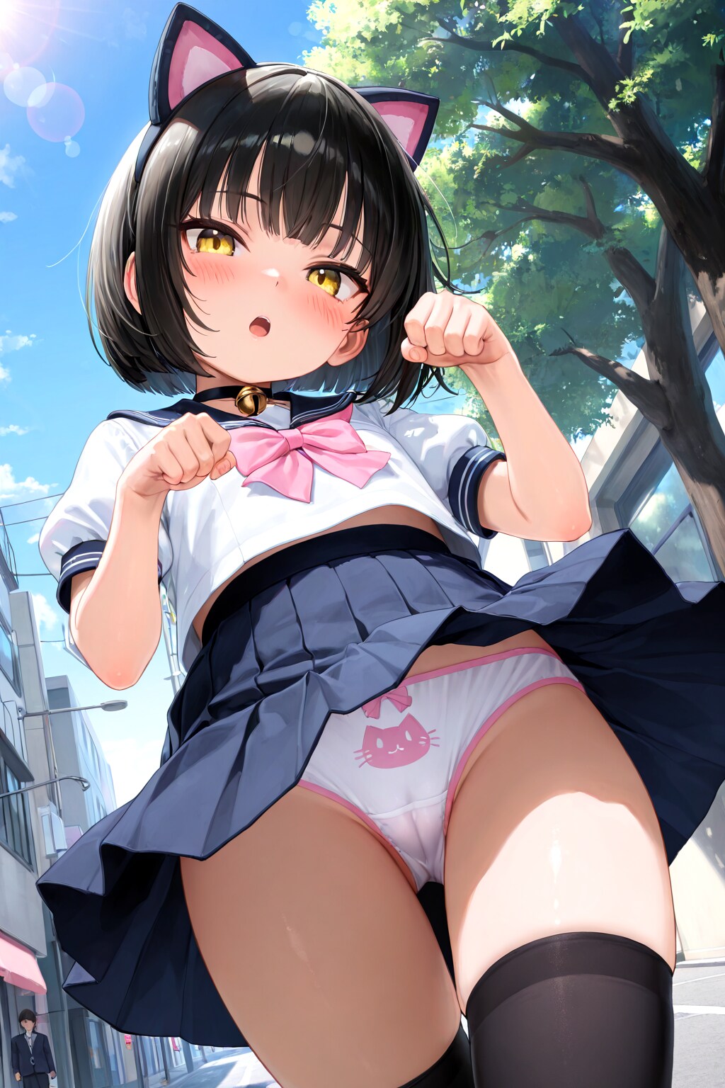 お……おはようございます……に、にゃ……先輩、何かリアクションしてくれますか、真顔で無言の反応をされるとかなり恥ずかしいんですけど……あれ？　気絶している……