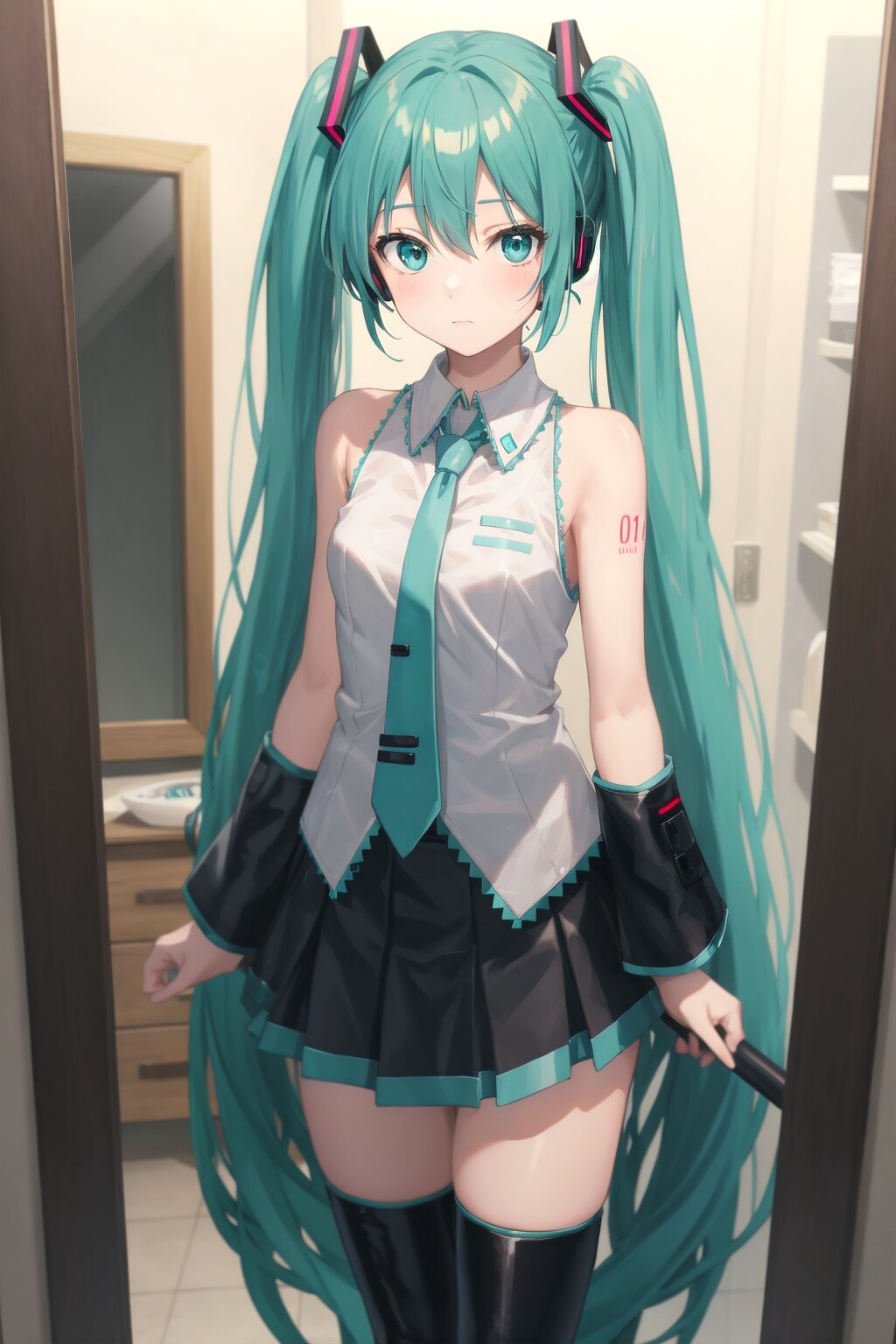 鏡の前に立つ初音ミク