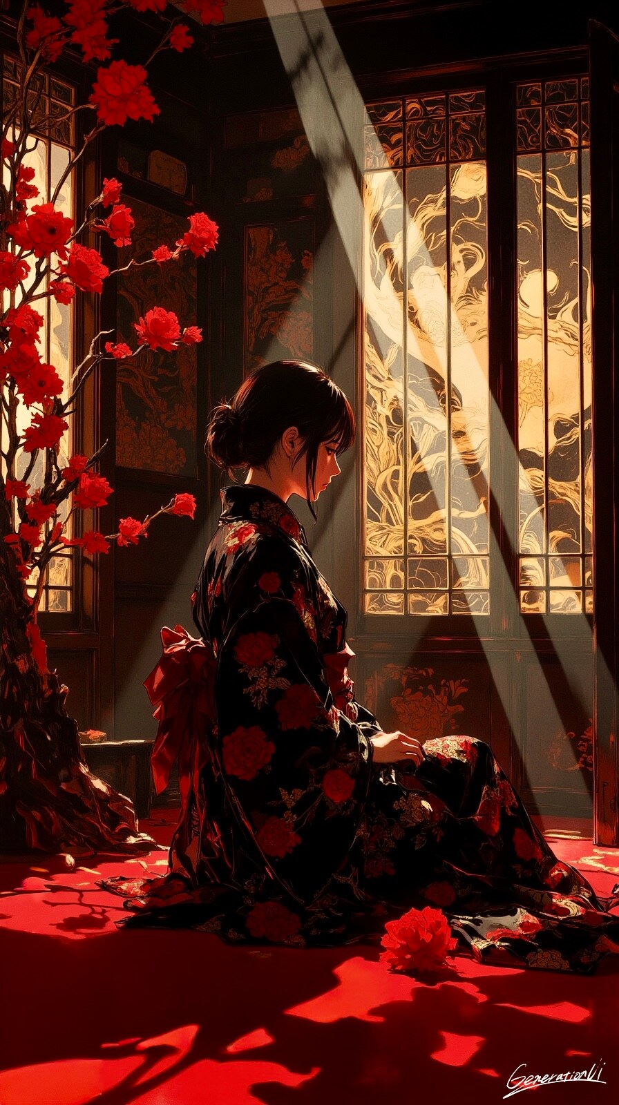 花影に包まれる横顔／スマホ壁紙アーカイブ | の人気AIイラスト・グラビア