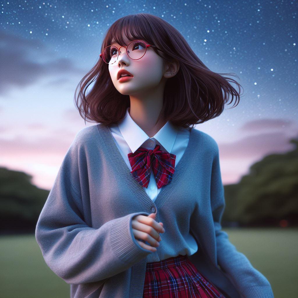 眼鏡女子 楓　星に駆け寄る