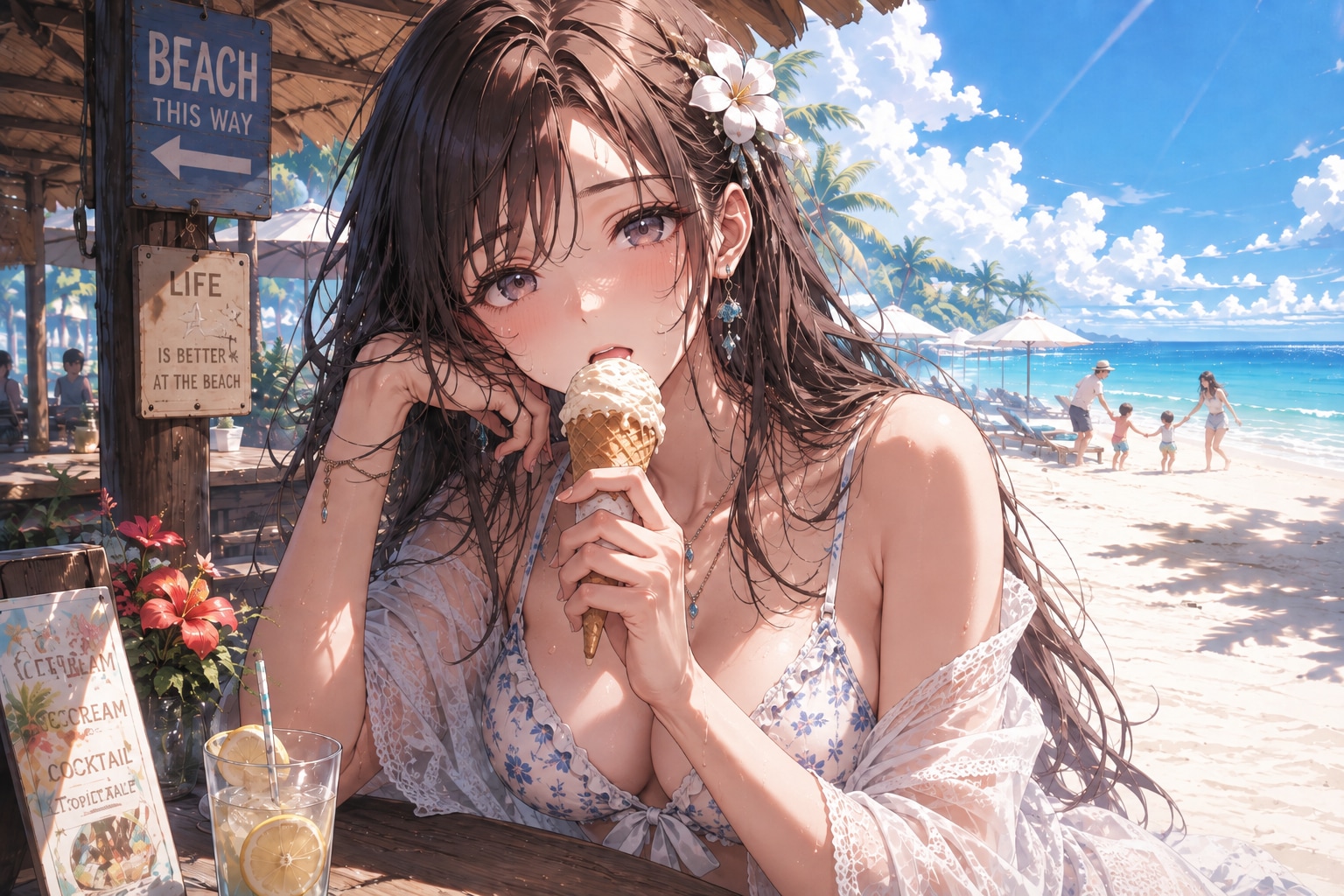 アイス、海水浴、水着