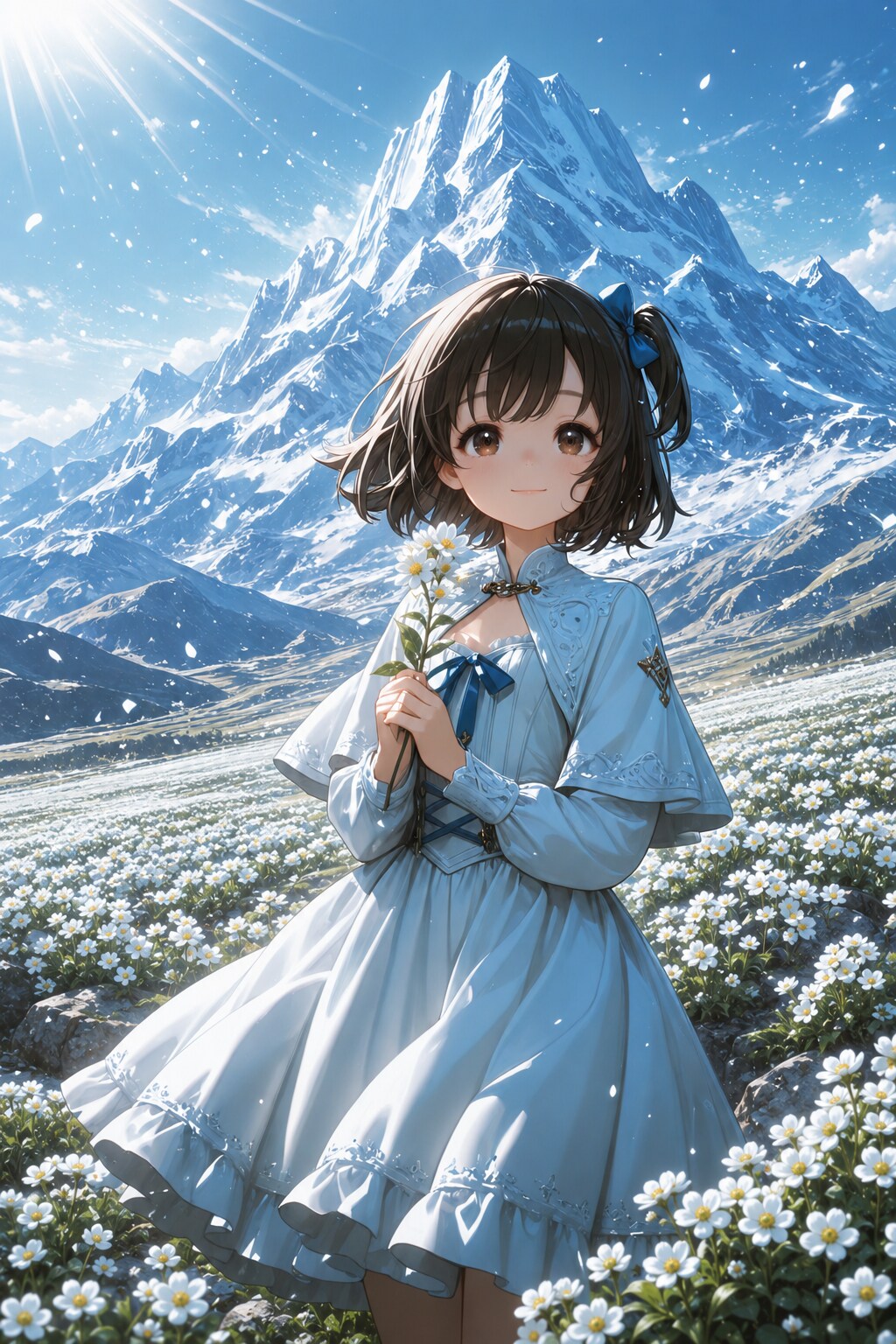 雪峰に咲くチングルマ