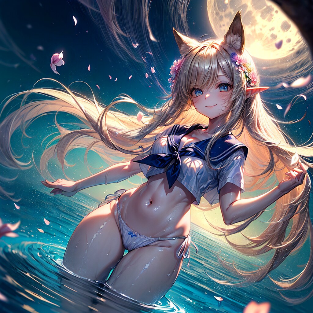 月明かりとケモミミエルフさん