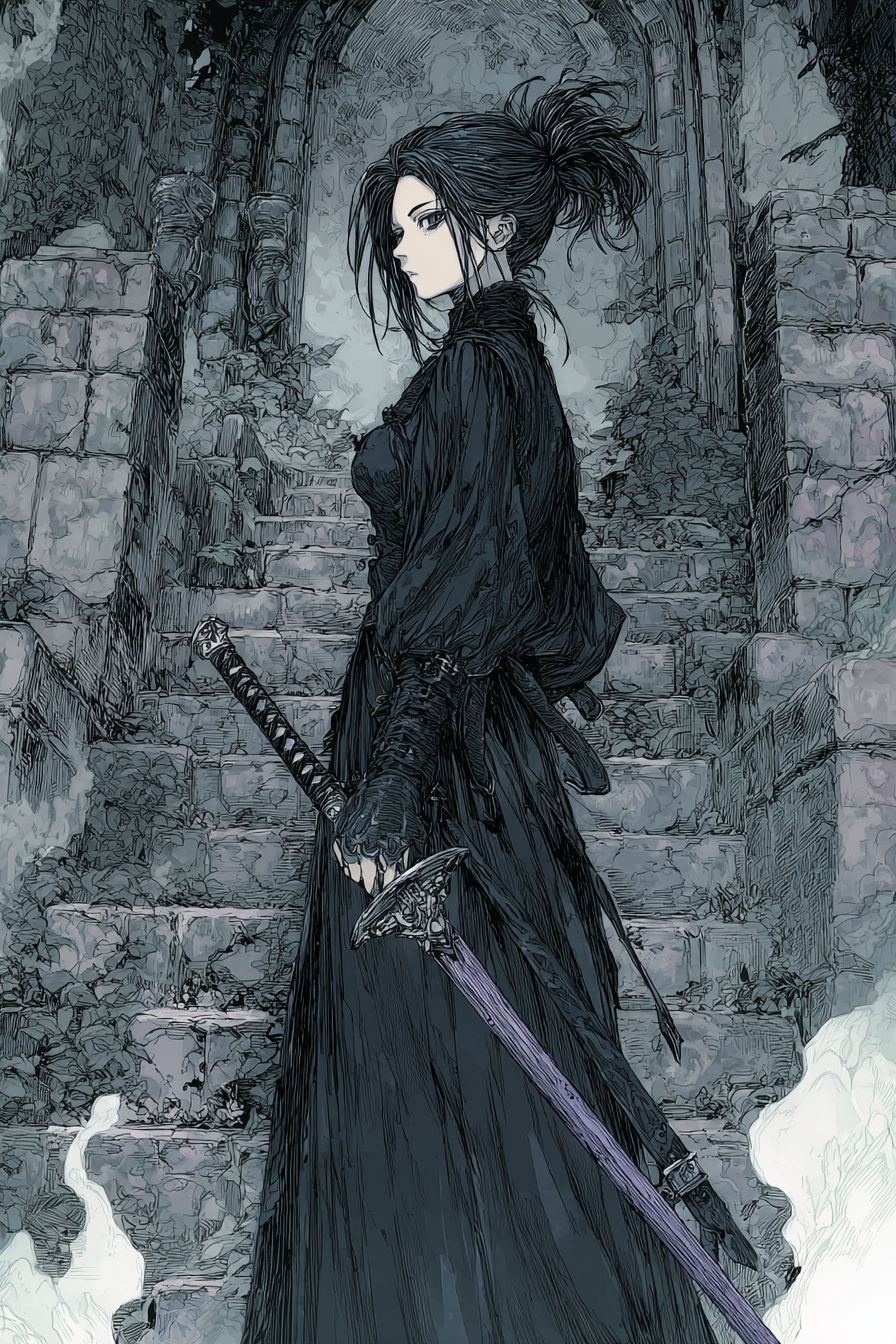 黒衣と刀