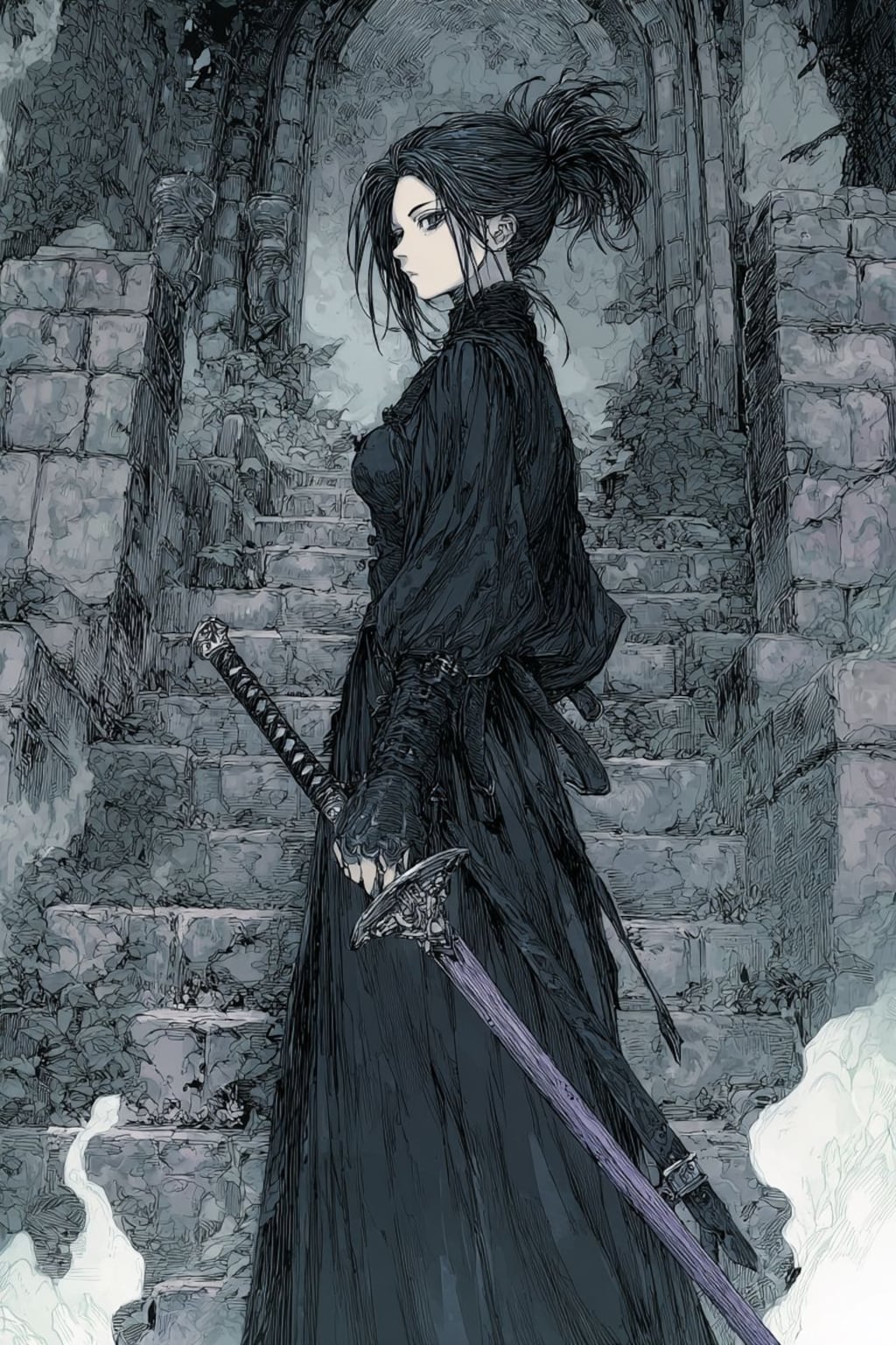 黒衣と刀