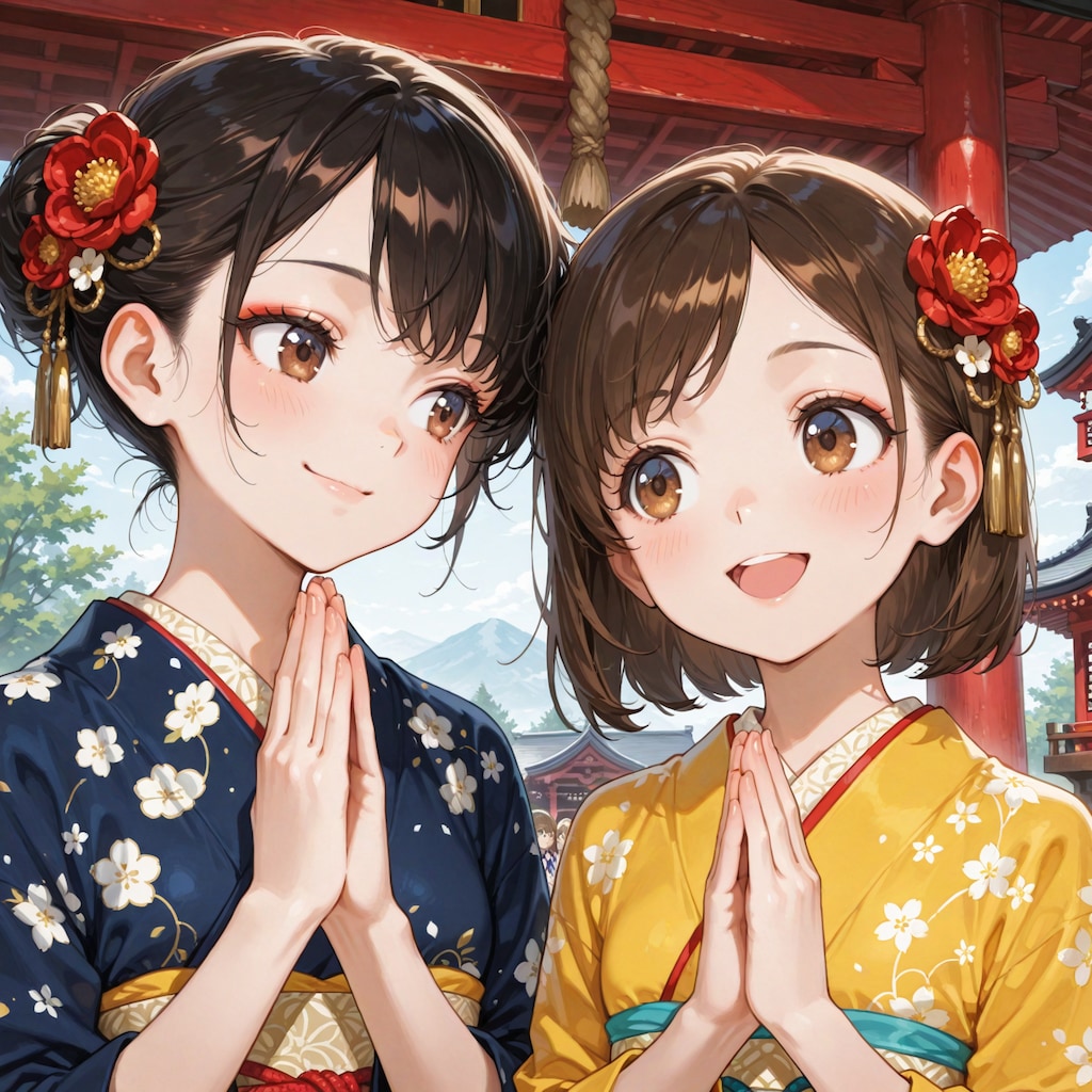 初空の下、二人で願う